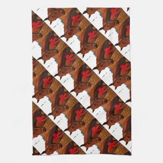 Linge De Cuisine Cheval avec Bow rouge (Vertical)