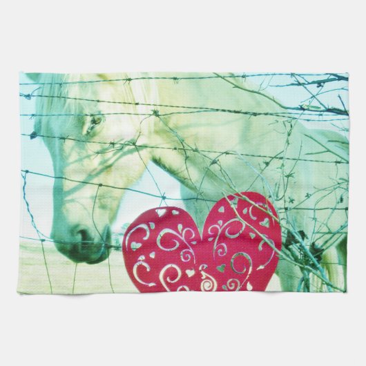 Linge De Cuisine Cheval Blanc Coeur Rouge Saint Valentin (Horizontal)