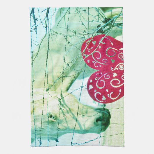 Linge De Cuisine Cheval Blanc Coeur Rouge Saint Valentin (Vertical)