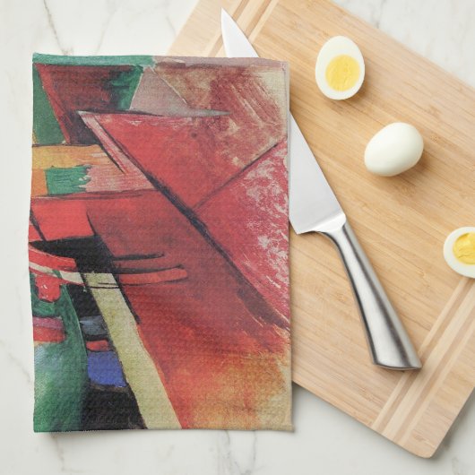 Linge De Cuisine Cheval bleu avec arc-en-ciel par Franz Marc (Quart Plié)