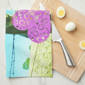 Linge De Cuisine Cheval blond et Coeurs rose et rouge (Quart Plié)