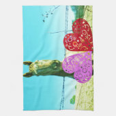 Linge De Cuisine Cheval blond et Coeurs rose et rouge (Vertical)