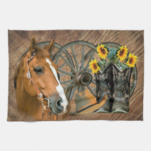 Linge De Cuisine Cheval Boot Boots Wagon Wheels Sunflower Western