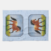 Linge De Cuisine Cheval Buckskin courant bleu clair (Horizontal)