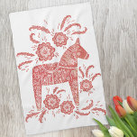 Linge De Cuisine Cheval de Dala suédois Rouge et blanc<br><div class="desc">Un Dala Horse suédois traditionnel design en rouge et blanc. Parfait pour les vacances d'hiver.</div>