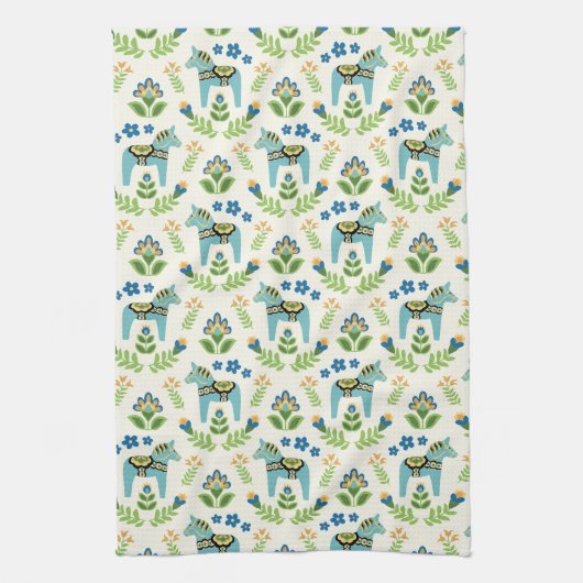 Linge De Cuisine Cheval de Dala suédois Turquoise (Vertical)