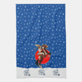 Linge De Cuisine Cheval de fille de l'Ouest Élevant Noël d'hiver (Vertical)