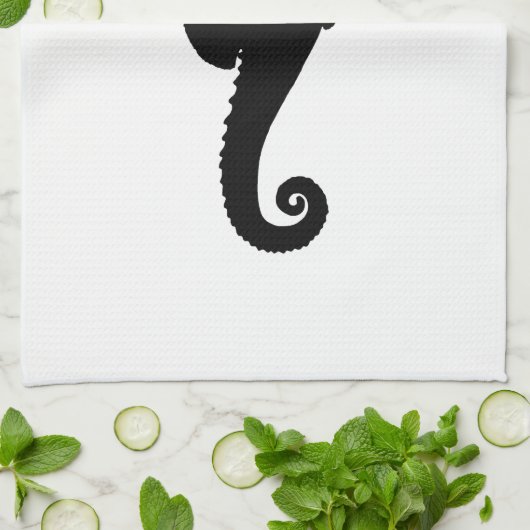 Linge De Cuisine Cheval de mer noir et blanc (Plié)