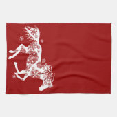 Linge De Cuisine Cheval de Noël aux flocons rouges et blancs (Horizontal)