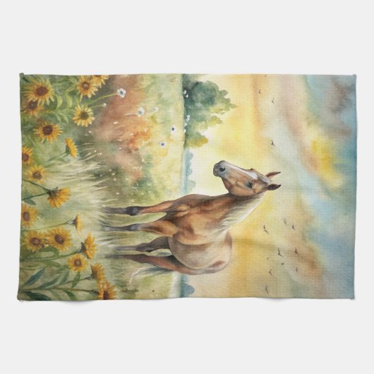 Linge De Cuisine Cheval en champ (Horizontal)