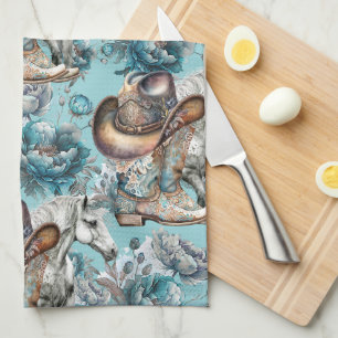 Linge De Cuisine Cheval fille cowgirl motif floral turquoise