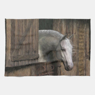 Linge De Cuisine Cheval gris à la porte stable