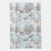 Linge De Cuisine Cheval hiver motif paysage de forêt enneigée (Vertical)