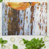 Linge De Cuisine Cheval miniature Brown et crème dans la neige. (Plié)