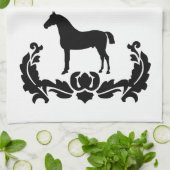 Linge De Cuisine Cheval noir et blanc Damas (Plié)