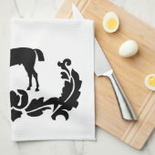 Linge De Cuisine Cheval noir et blanc Damas (Quart Plié)