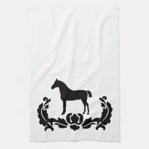 Linge De Cuisine Cheval noir et blanc Damas