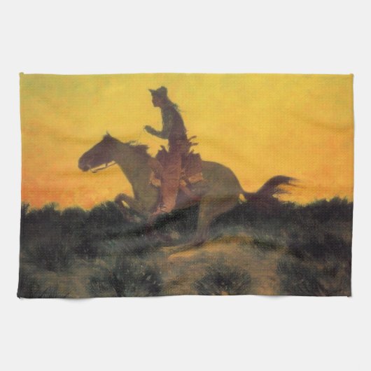 Linge De Cuisine Cheval Rider contre le coucher du soleil dans le F (Horizontal)