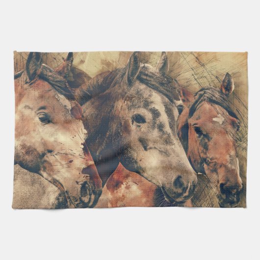Linge De Cuisine Chevaux d'aquarelle (Horizontal)