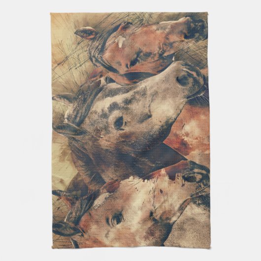 Linge De Cuisine Chevaux d'aquarelle (Vertical)