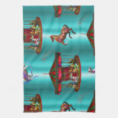 Linge De Cuisine Chevaux de carrousel en bleu (Vertical)