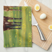 Linge De Cuisine Chevaux Du Quartier De La Baie Brown Dans Les Pâtu (Quart Plié)