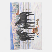 Linge De Cuisine Chevaux Du Quartier Noir En Neige (Vertical)