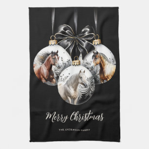 Linge De Cuisine Chevaux noir et or Citation de Noël