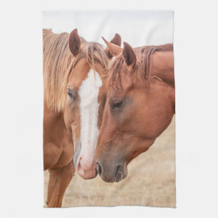 Linge De Cuisine Chevaux qui se flairent dans un pâturage