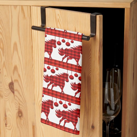 Linge De Cuisine Chevaux rouges et ornements (Pliage en tiers)
