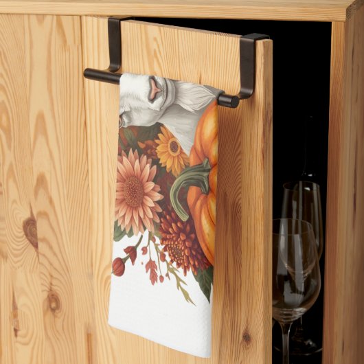 Linge De Cuisine Chèvre avec fleurs d'automne & Citrouille (Pliage en tiers)