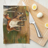 Linge De Cuisine Chèvres Et Poulets À La Ferme (Quart Plié)