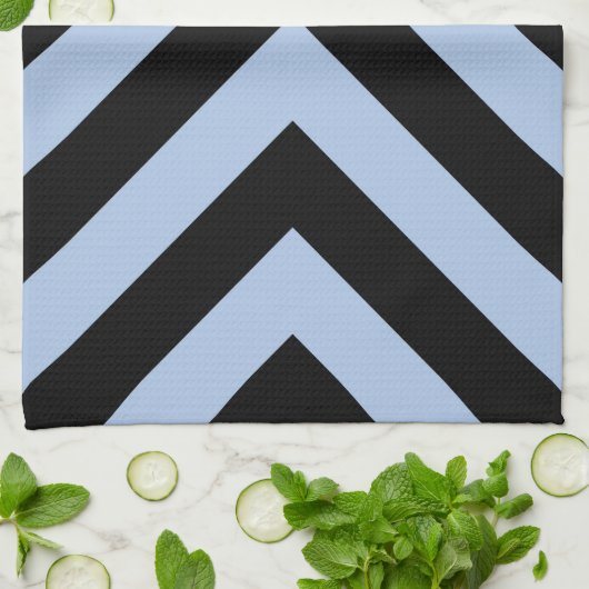 Linge De Cuisine Chevron bleu clair et noir (Plié)