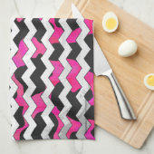 Linge De Cuisine Chevron Cow Hot rose et noir (Quart Plié)