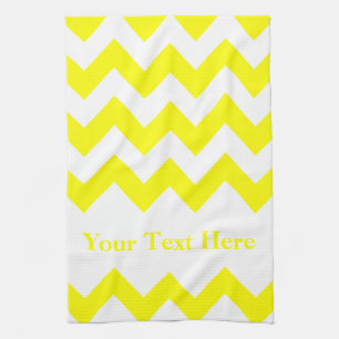Linge De Cuisine Chevron en gras jaune avec texte personnalisable