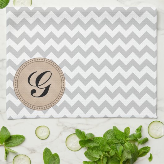 Linge De Cuisine Chevron gris-clair - texte fait sur commande (Plié)