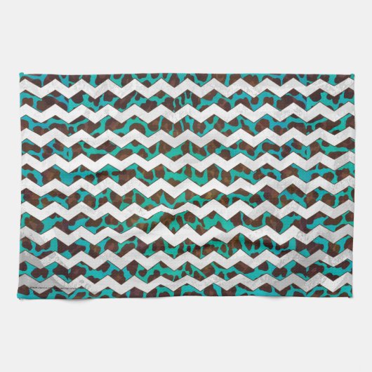 Linge De Cuisine Chevron Leopard Impression Brown et Turquoise (Horizontal)