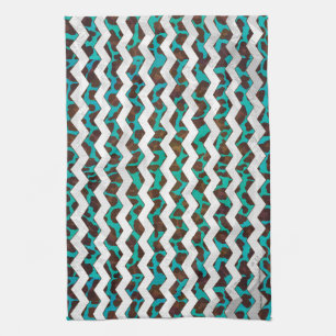 Linge De Cuisine Chevron Leopard Impression Brown et Turquoise