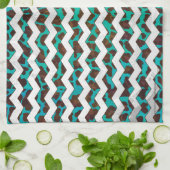Linge De Cuisine Chevron Léopard Marron et Turquoise Imprimé (Plié)