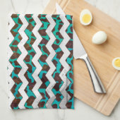 Linge De Cuisine Chevron Léopard Marron et Turquoise Imprimé (Quart Plié)