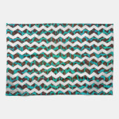 Linge De Cuisine Chevron Léopard Marron et Turquoise Imprimé (Horizontal)