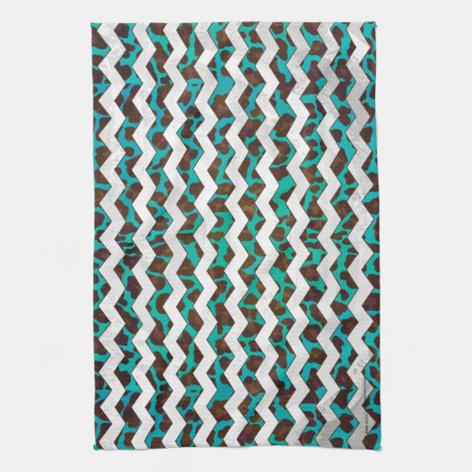 Linge De Cuisine Chevron Léopard Marron et Turquoise Imprimé (Vertical)