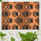 Linge De Cuisine Chevron Orange Brown Avec Motif Paw Chien (Plié)