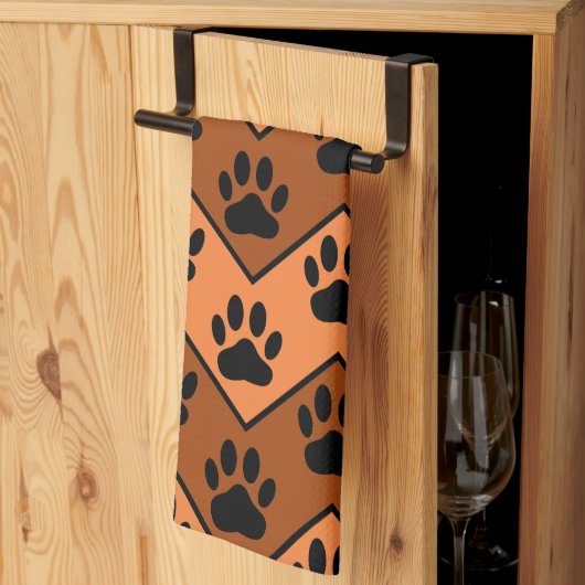 Linge De Cuisine Chevron Orange Brown Avec Motif Paw Chien Towe (Pliage en tiers)