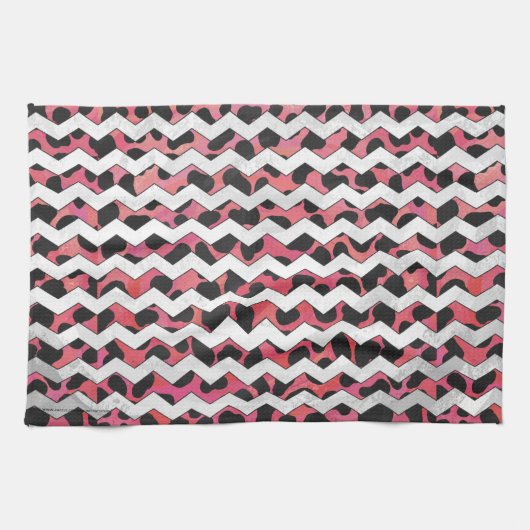 Linge De Cuisine Chevron rose et noir Dalmation (Horizontal)