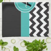 Linge De Cuisine Chevron sarcelle noir (Plié)