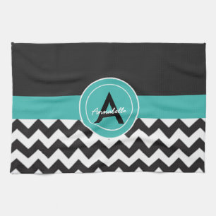 Linge De Cuisine Chevron sarcelle noir