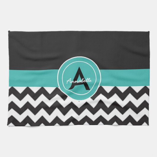 Linge De Cuisine Chevron sarcelle noir (Horizontal)