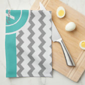 Linge De Cuisine Chevron Turquoise gris (Quart Plié)