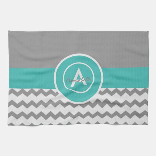 Linge De Cuisine Chevron Turquoise gris (Horizontal)
